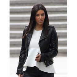 Kim Kardashian Black Biker Leather Jacket